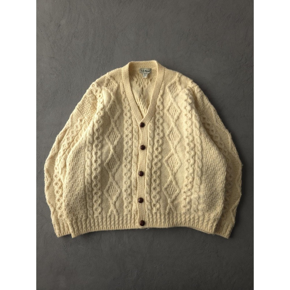 Vintage‎ 1990s L.L. Bean Cable Knit Wool Heavyweight Cardigan Sweater XL Ireland